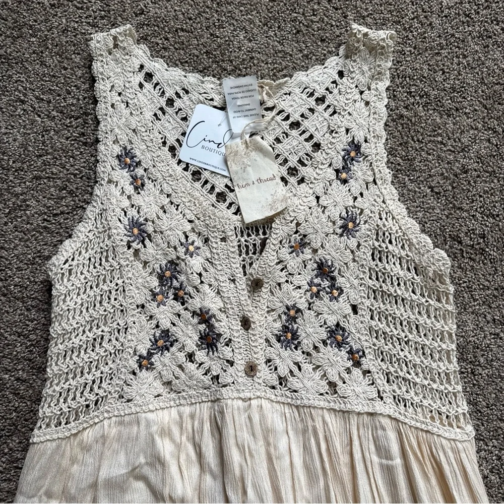 Hem & Thread Women’s Medium Cream Crochet Top Dress - Picture 2 of 13